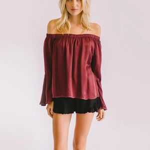 Maven West Women's Off Shoulder Top in Maroon